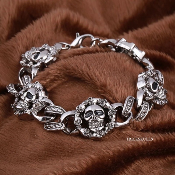 Skull Link Chain Bracelet Classic Retro Gothic Punk Skulls Streetwear New! - Picture 3 of 6
